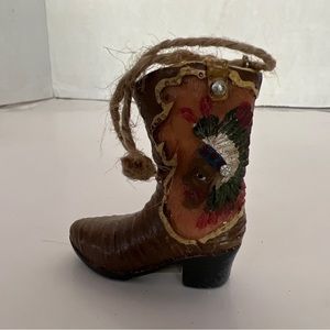 Country Western Cowboy Boot Christmas Ornament Chief Indian Head 2.5” WMG 2010